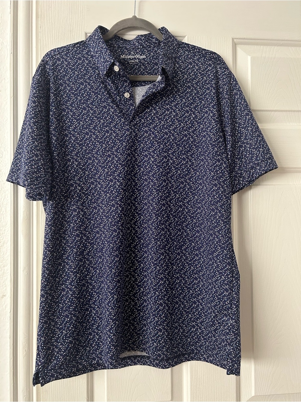 Mizzen+Main Navy Short-Sleeve Polo with White Micro-Print